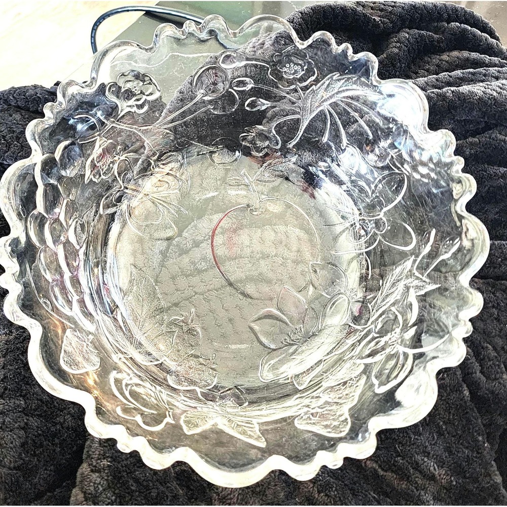 Studio Nova Fruit Harvest Iridescent Glass Bowl Vintage Mikasa Embossed 11 inch - Picture 2 of 4